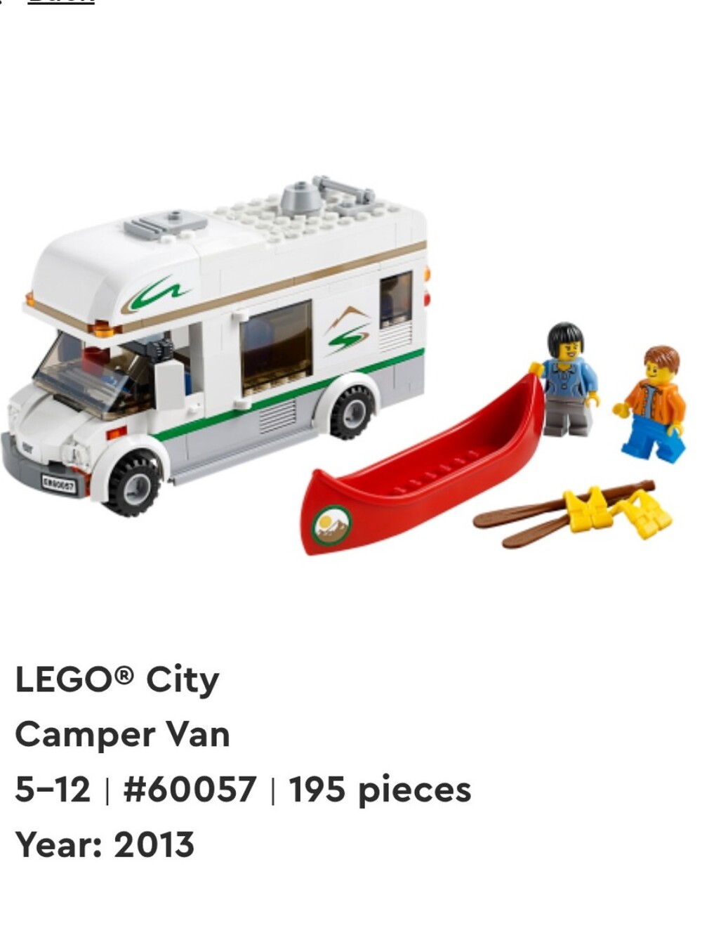 LEGO City 60057 White RV Camper Van with Red Canoe Year 2013